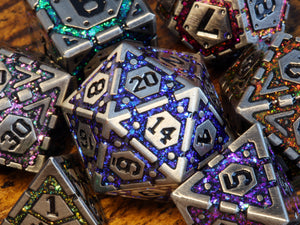 Infinity Vault Dice Set, Antique silver with multicolor mica - The Wizard's Vault