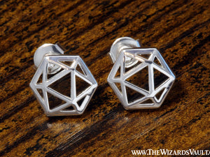 D20 Dice stud earrings silver - The Wizard's Vault
