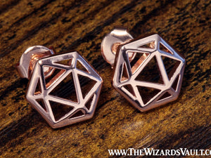 D20 Dice stud earrings rose gold - The Wizard's Vault