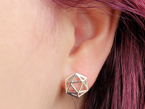 D20 Dice stud earrings silver - The Wizard's Vault