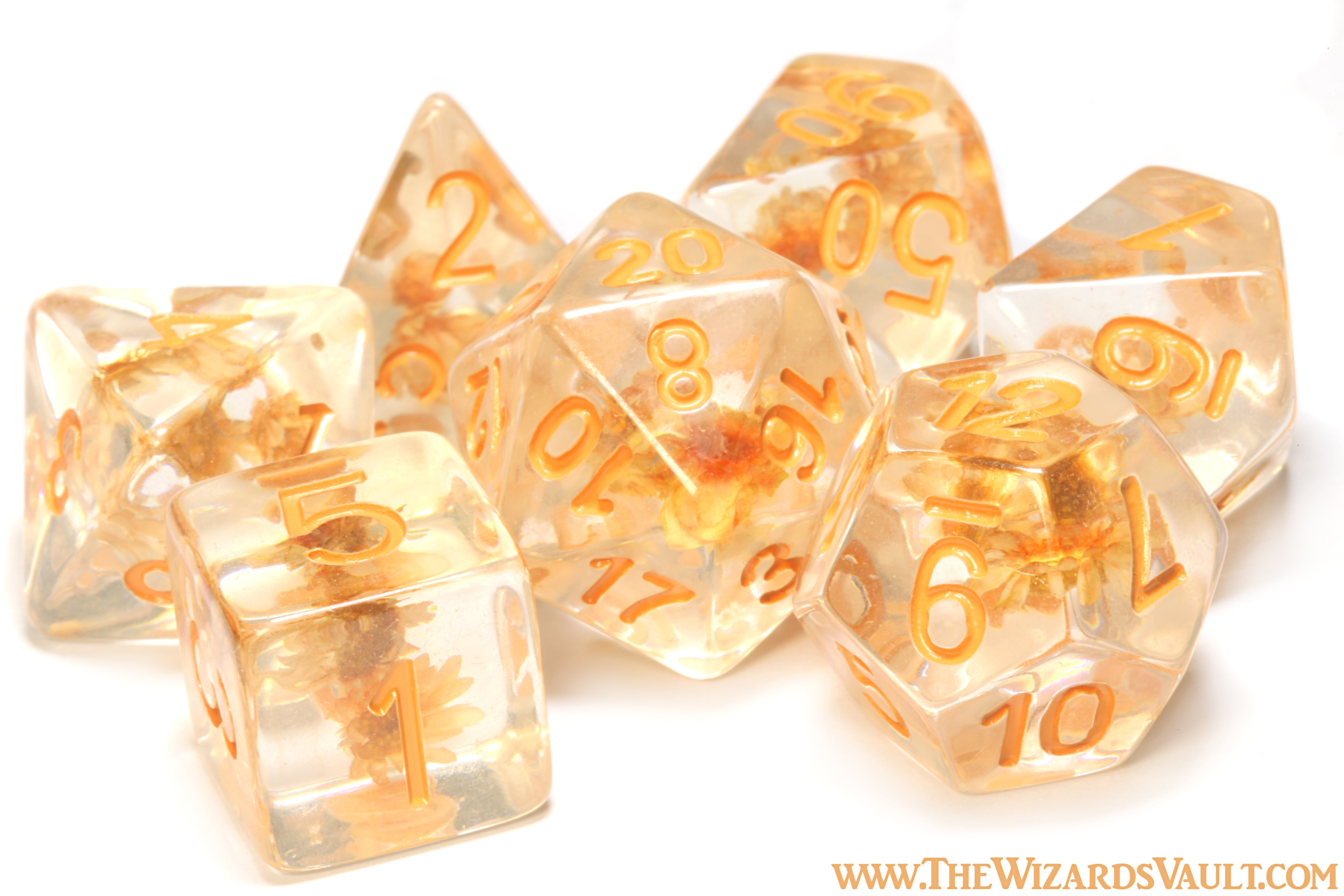 Tiny Orange Flower dice set - The Wizard's Vault