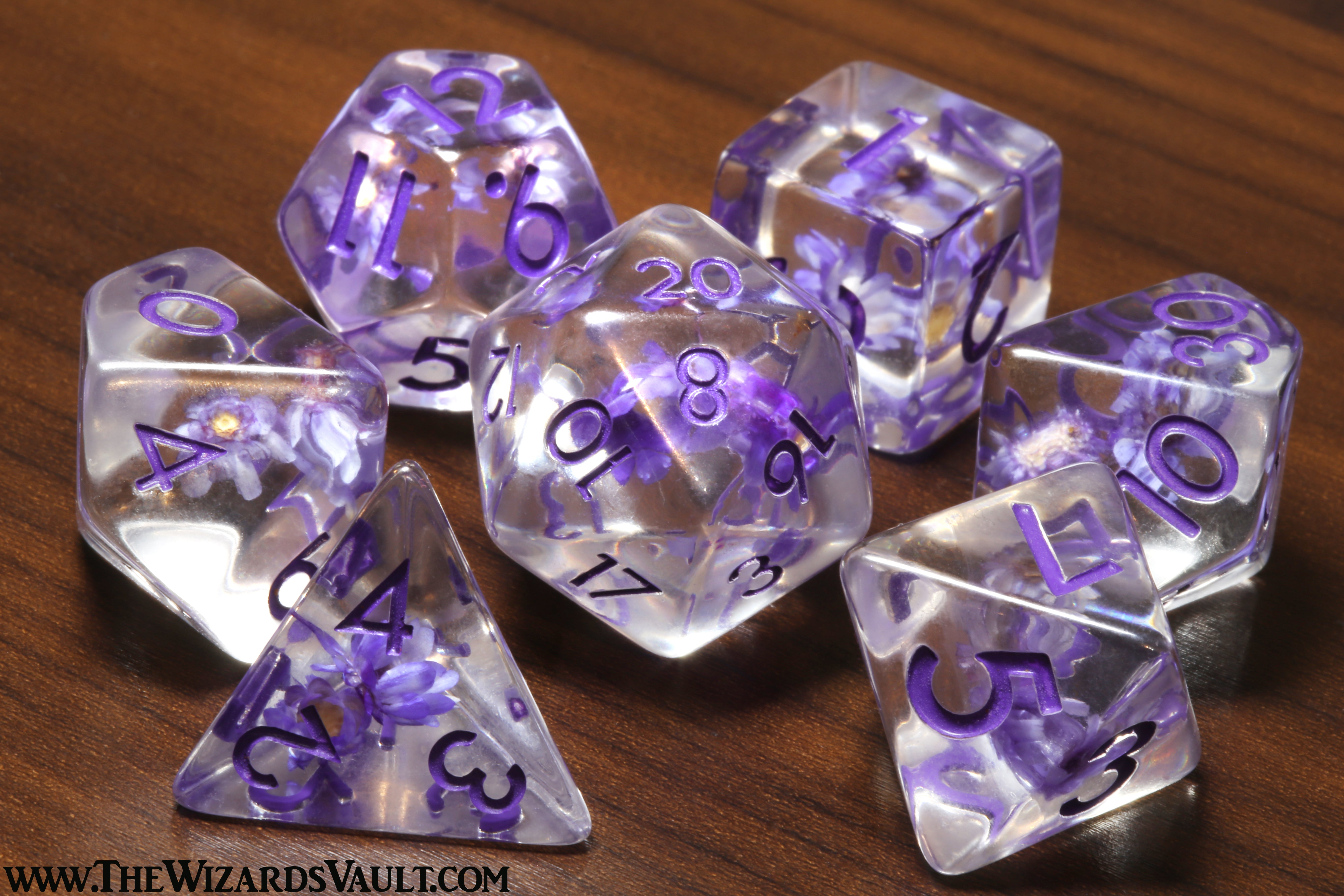 Tiny Purple Flower dice set - The Wizard's Vault