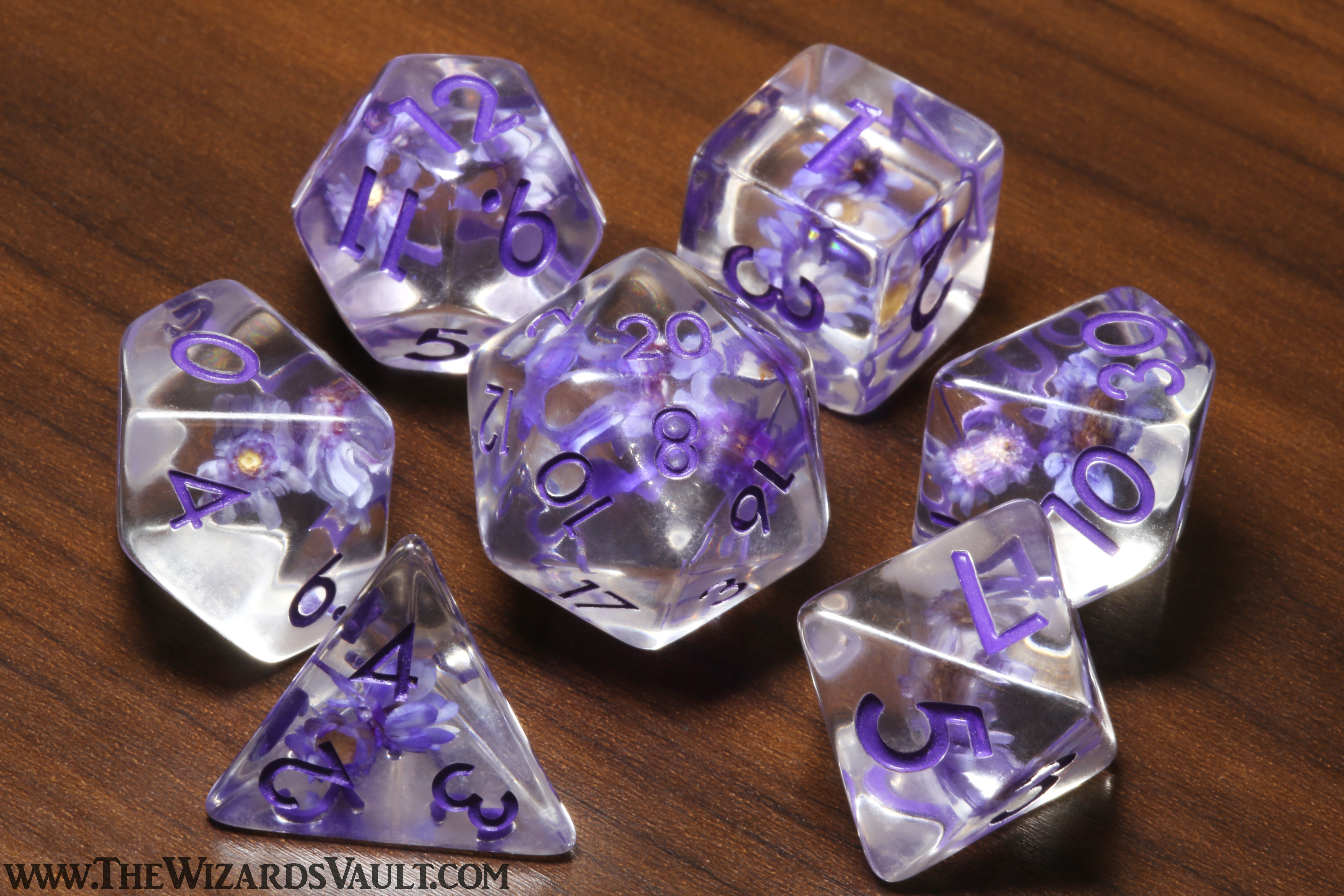 Tiny Purple Flower dice set - The Wizard's Vault