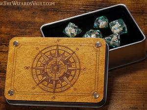 Compass rose dice box and seashell dice set - The Wizard's Vault