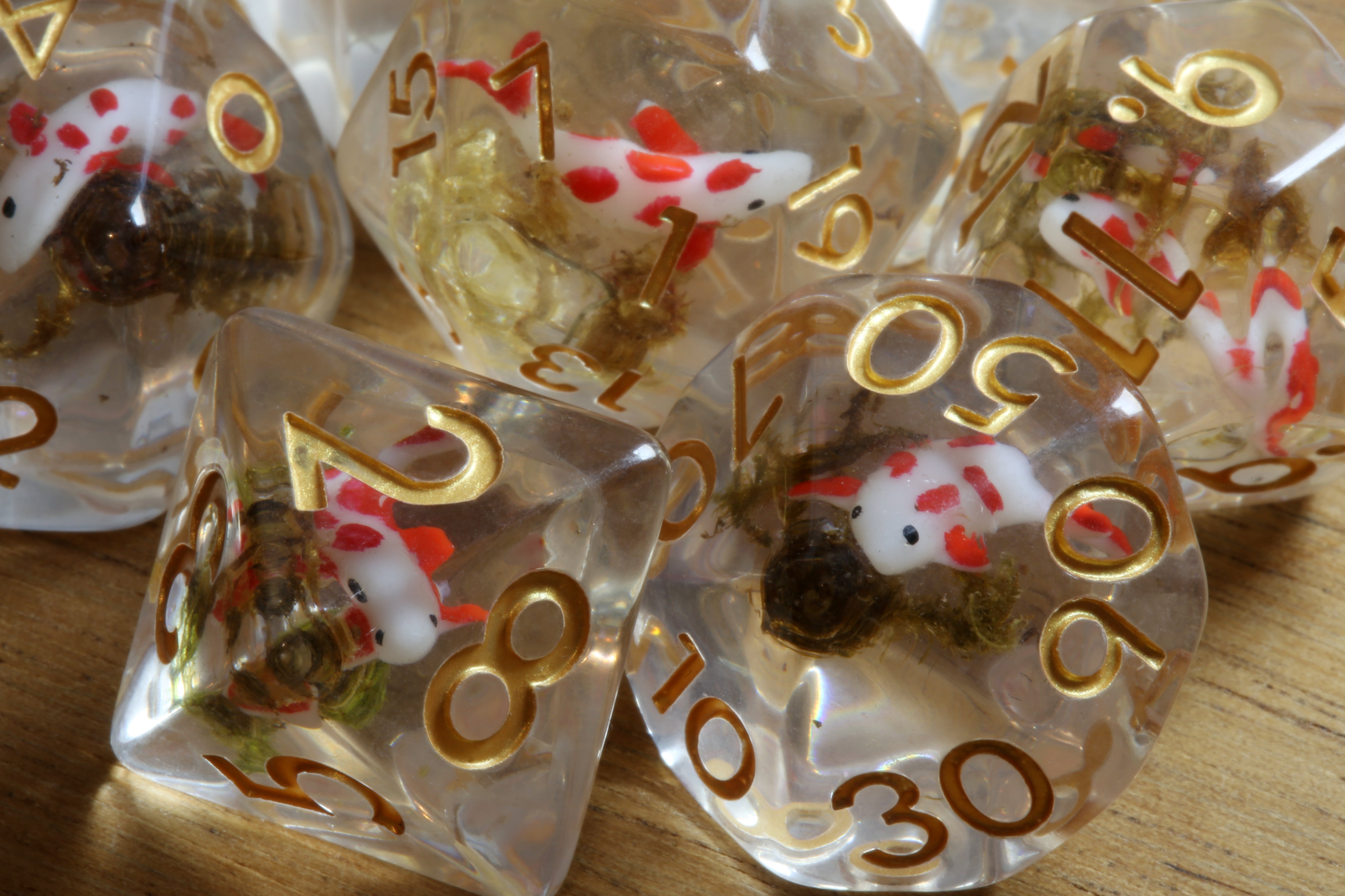 Koi pond dice set - Small fish and moss - The Wizard's Vault