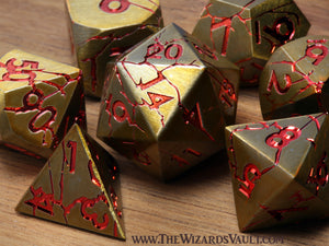 Volcanic Lair - Antique gold with craked stone effect and red font - The Wizard's Vault