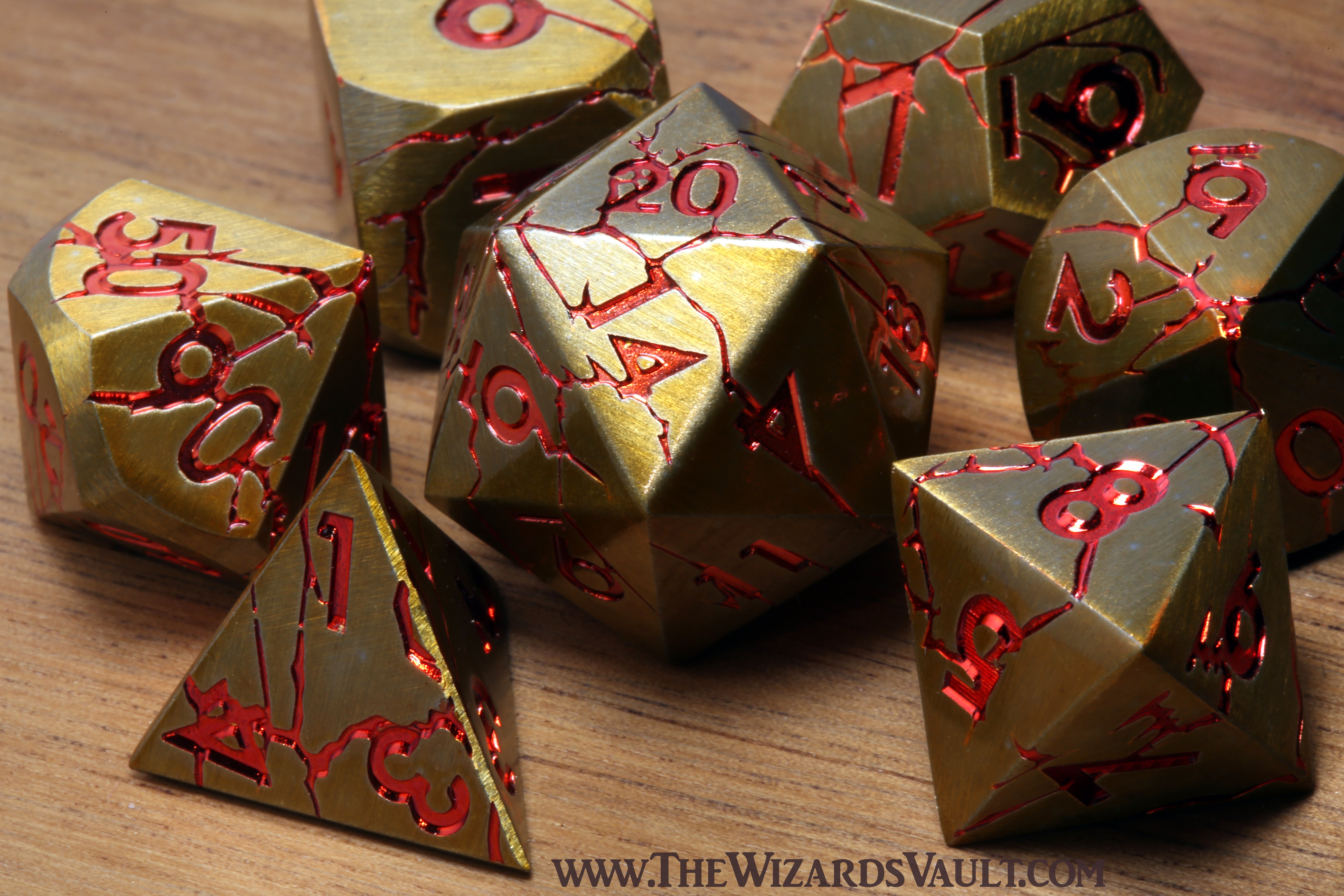 Volcanic Lair - Antique gold with craked stone effect and red font - The Wizard's Vault
