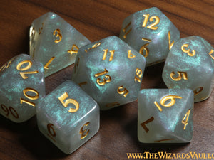 Celestial Aura - Turquoise grey galaxy glitter dice set - The Wizard's Vault
