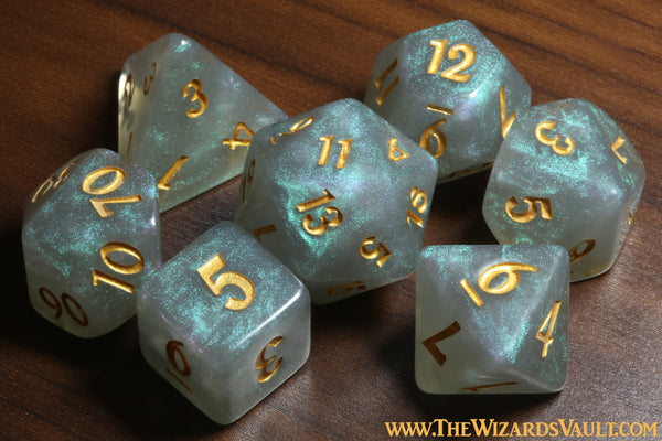 Celestial Aura - Turquoise grey galaxy glitter dice set - The Wizard's Vault