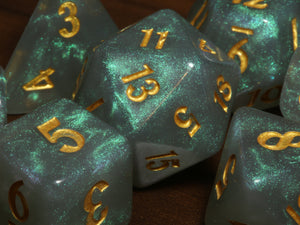 Celestial Aura - Turquoise grey galaxy glitter dice set - The Wizard's Vault