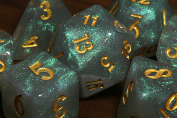 Celestial Aura - Turquoise grey galaxy glitter dice set - The Wizard's Vault