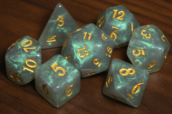 Celestial Aura - Turquoise grey galaxy glitter dice set - The Wizard's Vault