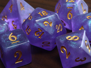 Arcane Focus - Purple galaxy glitter dice set - The Wizard's Vault
