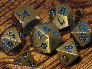Glacial Lair - Antique gold with cracked stone effect and blue font - The Wizard's Vault