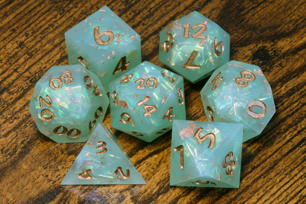 Green Faerie box with Elven Moon Vow Dice Set - The Wizard's Vault