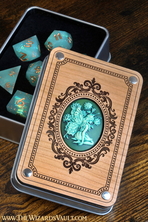 Green Faerie box with Elven Moon Vow Dice Set - The Wizard's Vault