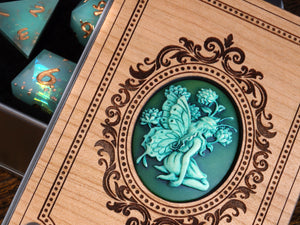 Green Faerie box with Elven Moon Vow Dice Set - The Wizard's Vault