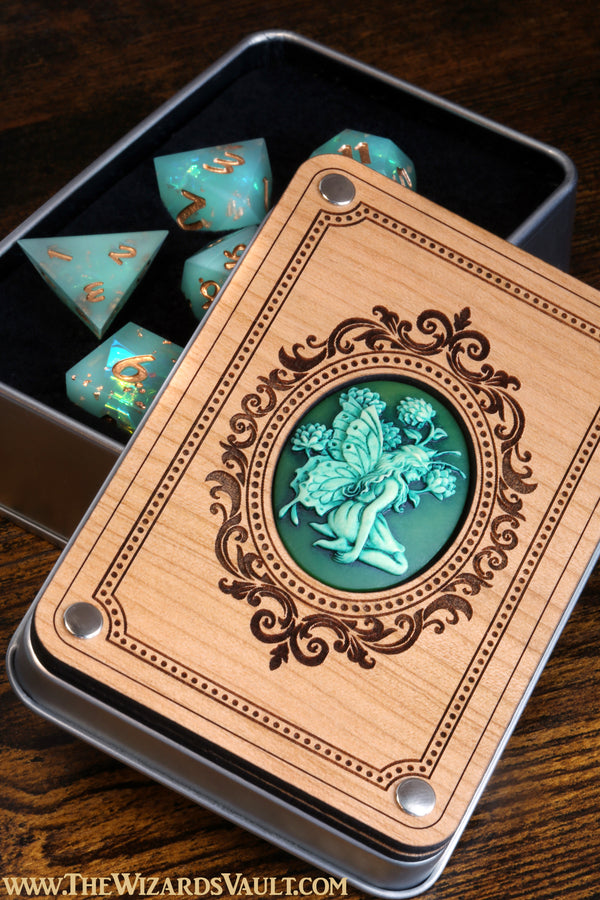 Green Faerie box with Elven Moon Vow Dice Set - The Wizard's Vault