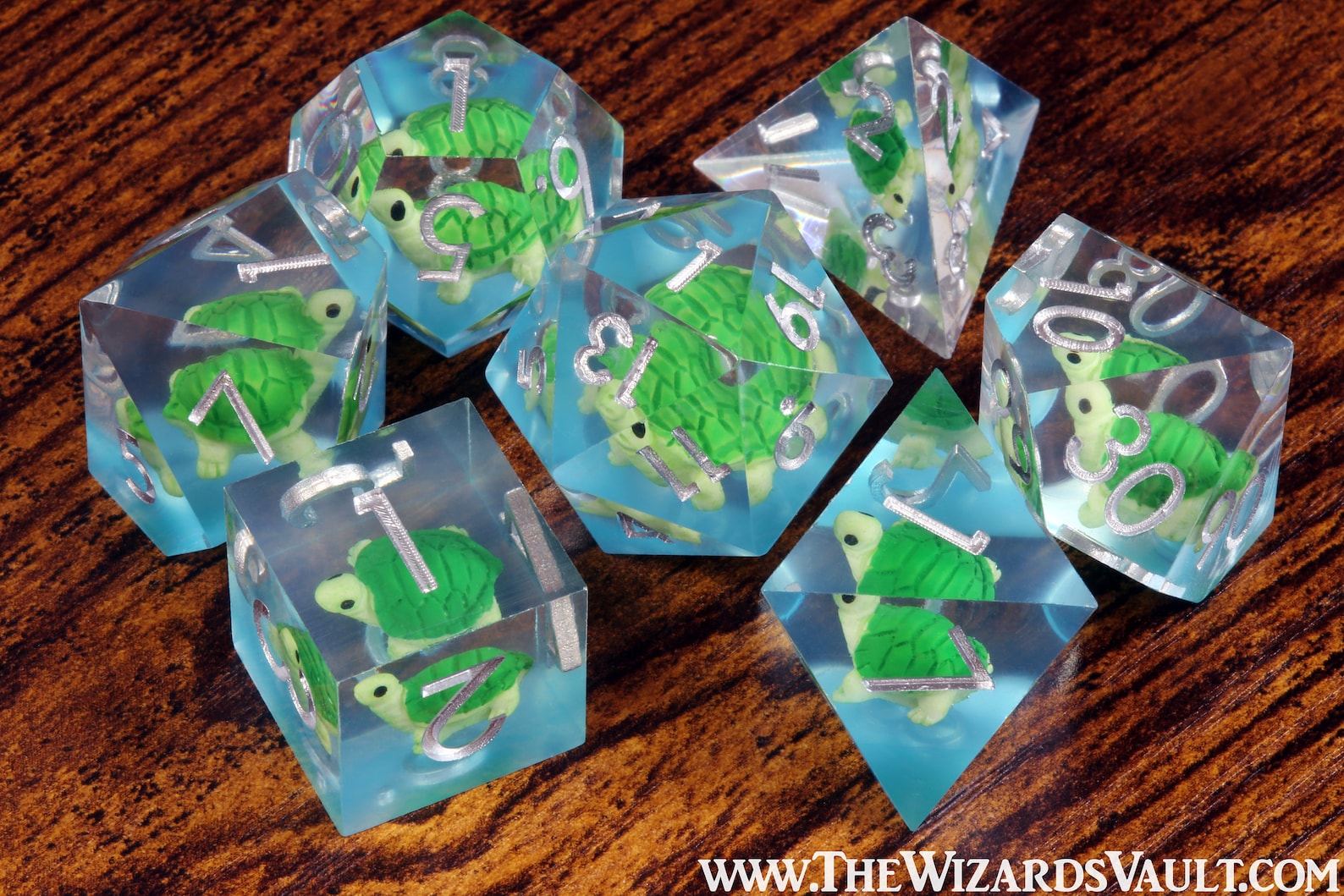 Green Turtle sharp edge dice set - The Wizard's Vault
