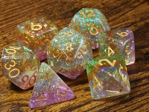 Rainbow Sparkle Dice Set - Multicolored glitter layer - The Wizard's Vault