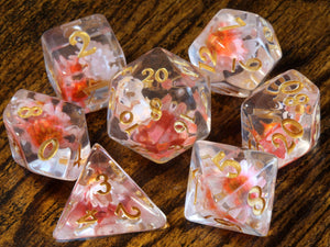 Tiny Pink and Red Flowers dice set - The Wizard's Vault