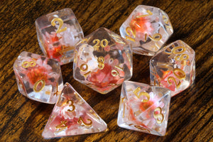 Tiny Pink and Red Flowers dice set - The Wizard's Vault