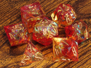 Pyromancer's Ritual dice set - Red, Orange sharp edge dice set with holographic foil - The Wizard's Vault
