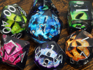 Feywild Wyrm - multicolor dragon eyes dice set - The Wizard's Vault
