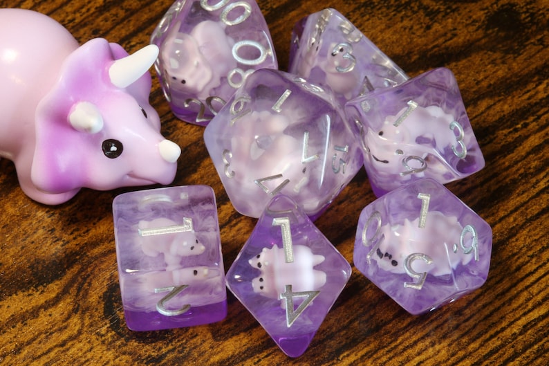 Pink Baby Triceratops dice set, Dinosaur dice - The Wizard's Vault