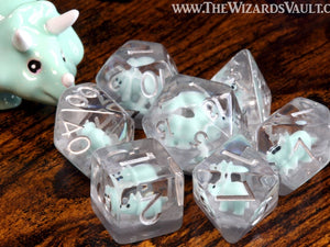 Baby Triceratops dice set, Mint Green, Dinosaur dice - The Wizard's Vault