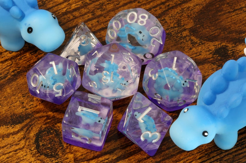 Blue Baby Stegosaurus dice set, Dinosaur dice - The Wizard's Vault