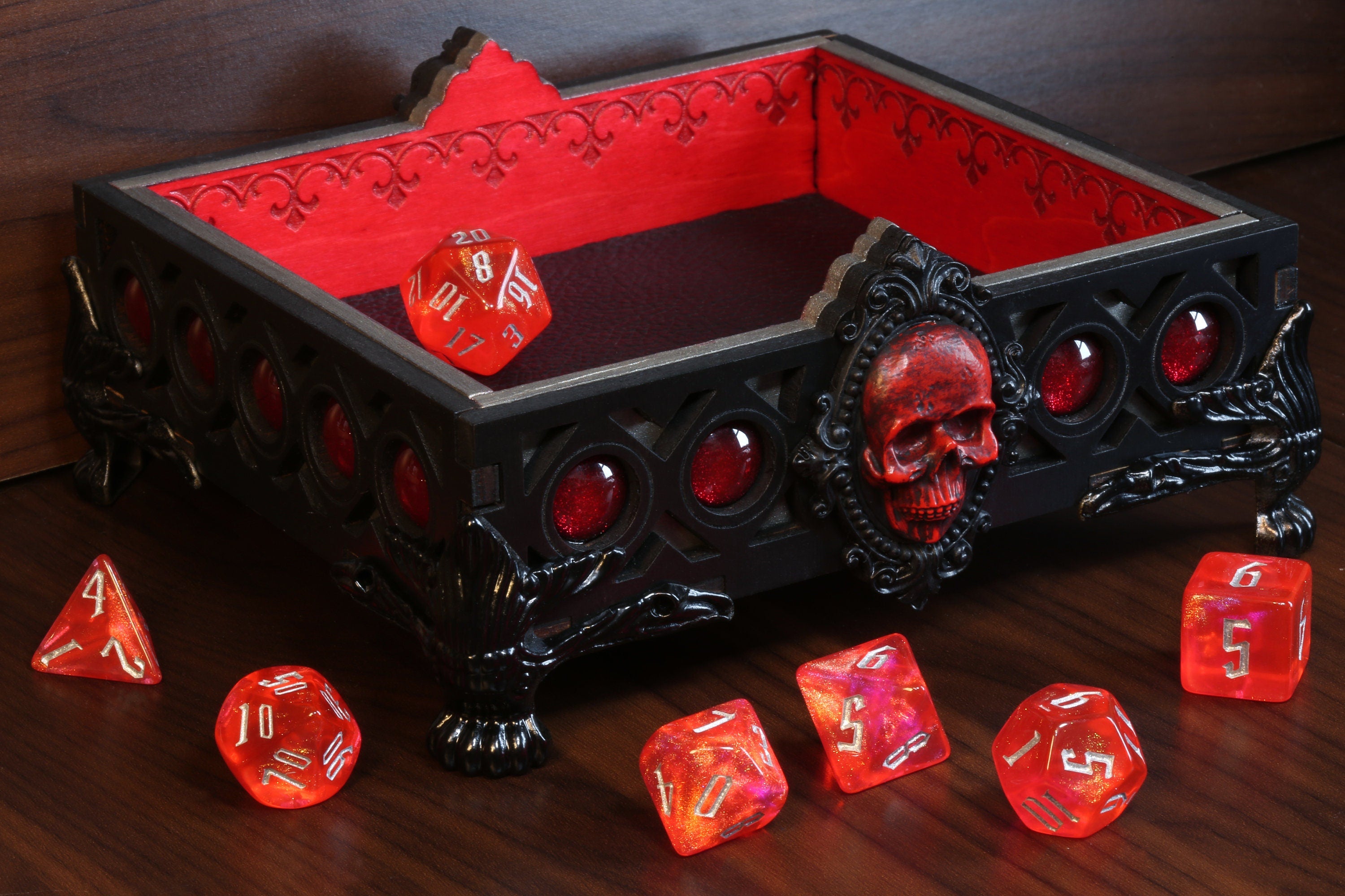 Red Necromancer dice tray for tabletop role playing games, Dungeons and Dragons, DND, D&D  - Made to order - The Wizard's Vault