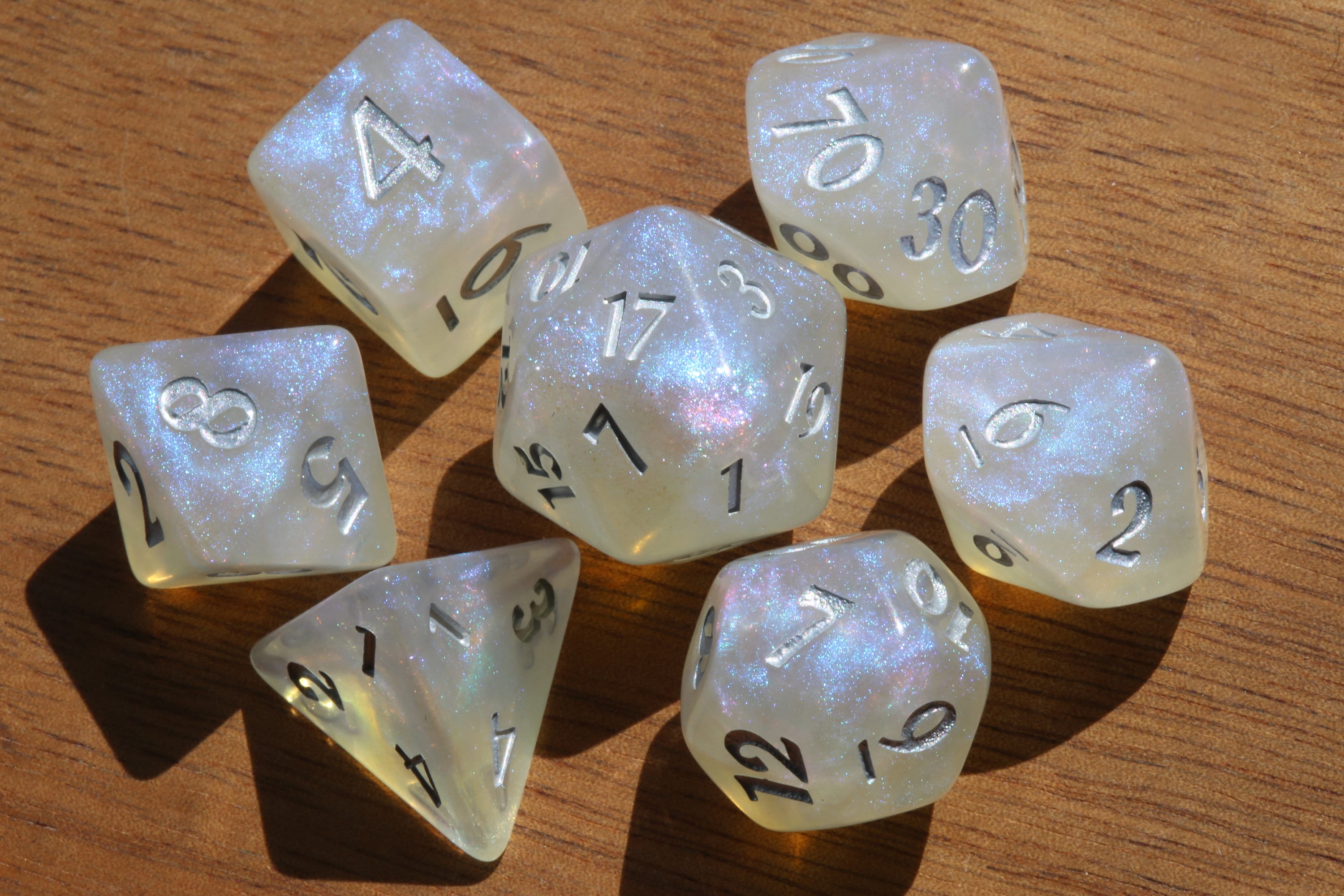 Alea Iacta Est engraved dice box and Divine Radiance dice set