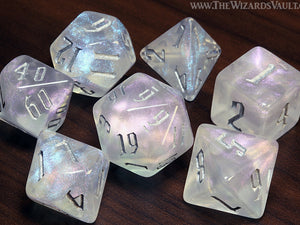 Divine Aura dice set - DND Dice,  White Semi-translucent with glitters, Dice set for Dungeons and Dragons - The Wizard's Vault