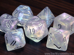 Divine Aura dice set - DND Dice,  White Semi-translucent with glitters, Dice set for Dungeons and Dragons - The Wizard's Vault
