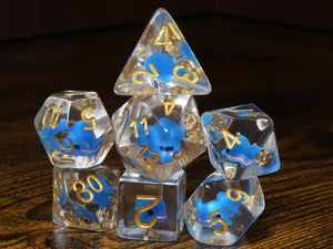 Blue Whale Baby dice set, Transparent with light blue whale inside - The Wizard's Vault