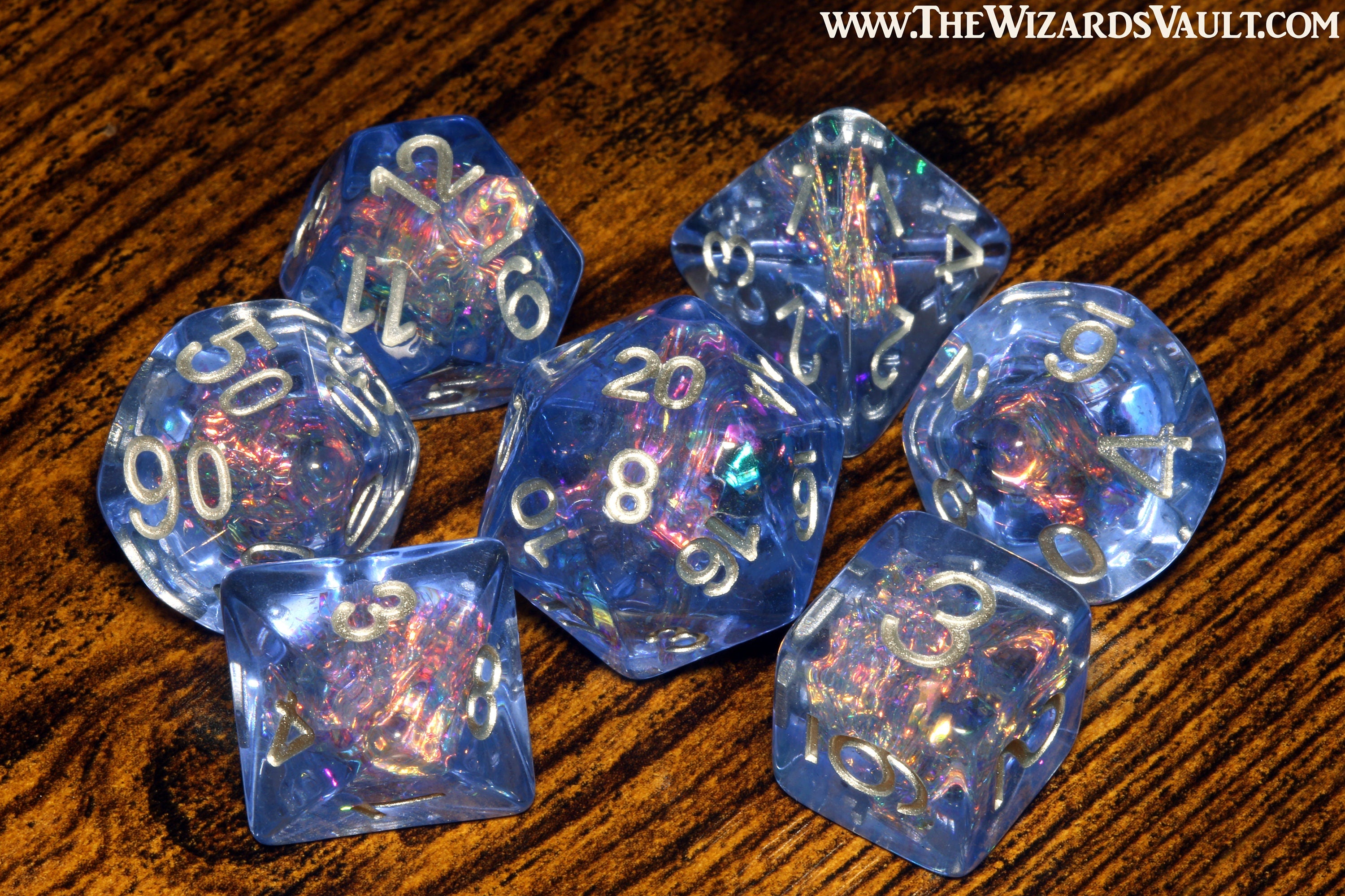 Thunder Wave dice set with Holographic inclusions DND Dice, Transparent blue with holo glitter , Role Playing games Dice storage, D&D Dice - The Wizard's Vault