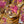 Fuchsia Pink flowers sharp edge dice set with gold flakes and holographic glitters - The Wizard's Vault