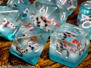 Ocean Koi dice set - DND Dice set with small fish on a blue layer - The Wizard's Vault