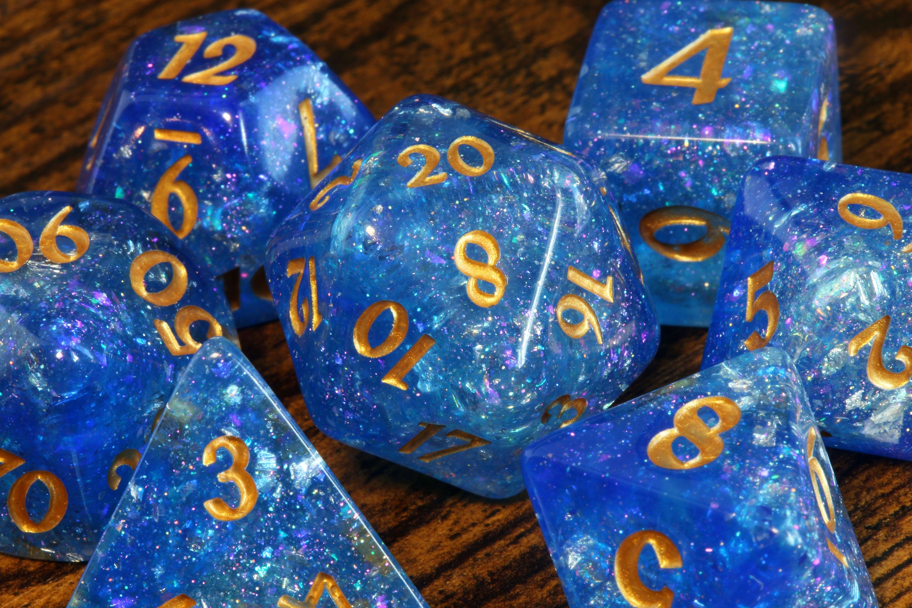 Lunar Dragon dice box with galactic Sapphire dice set