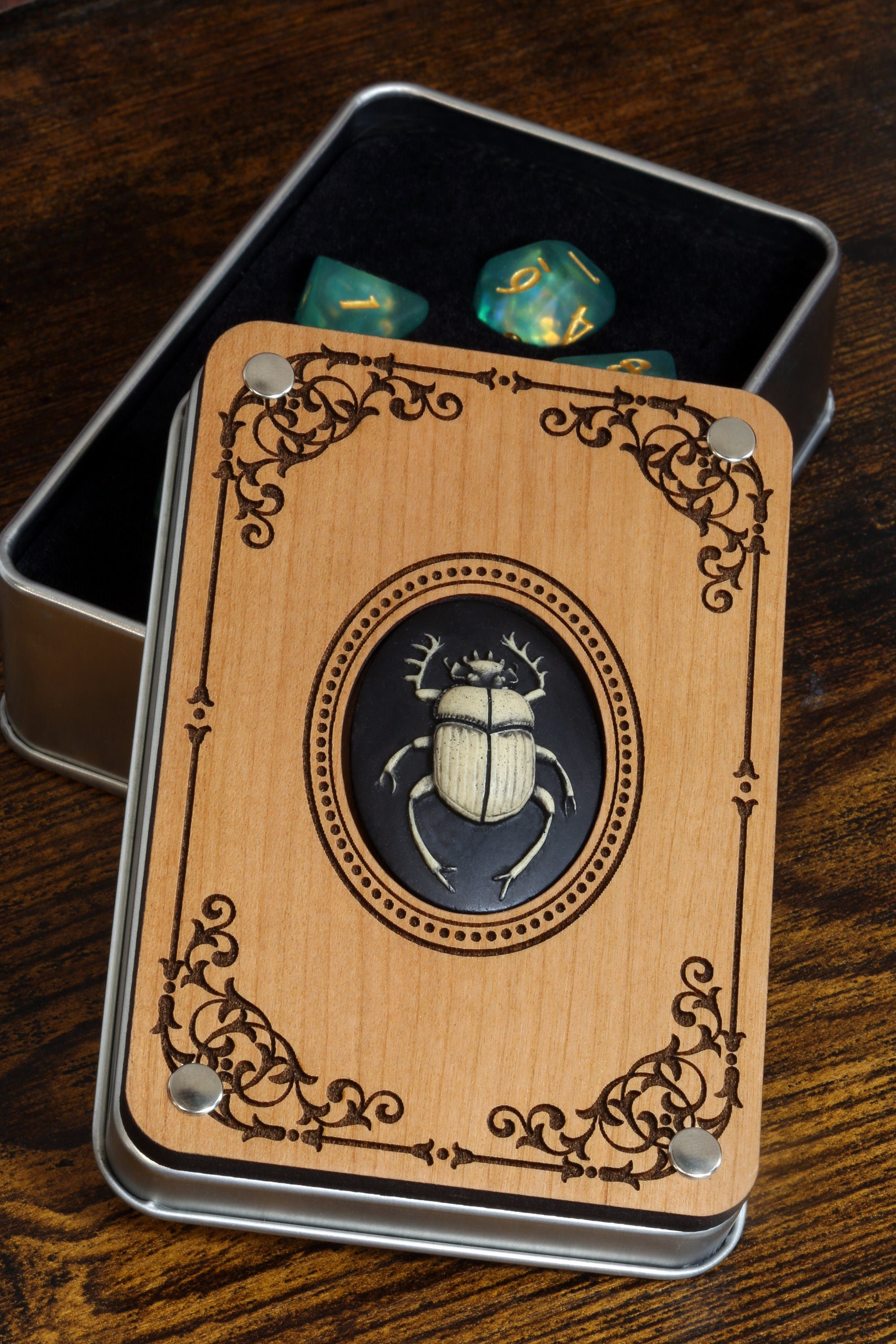 Scarab beetle dice box and Leviathan's Soul Dice Set