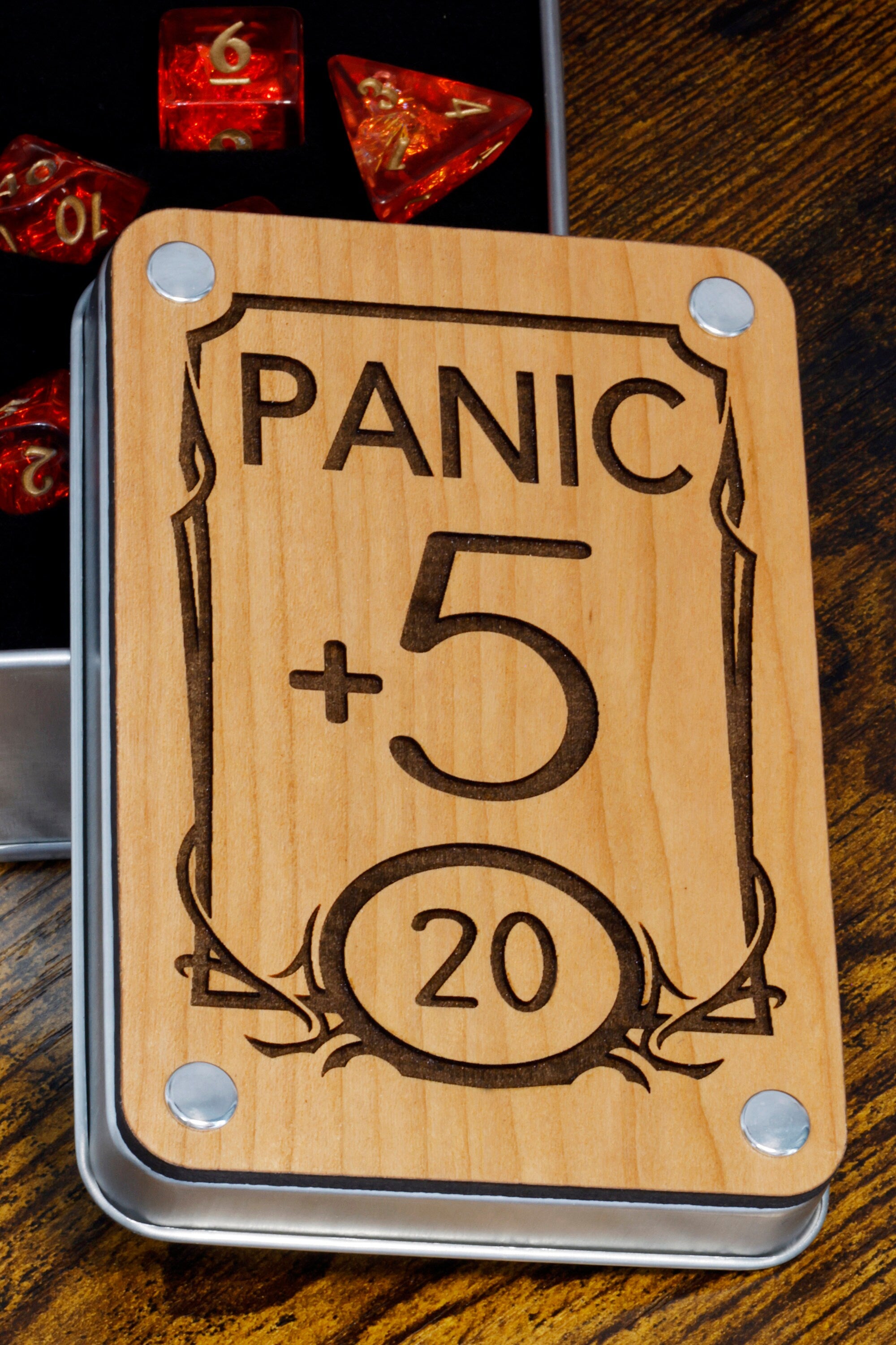 Panic Dice box and Fire Opal dice set