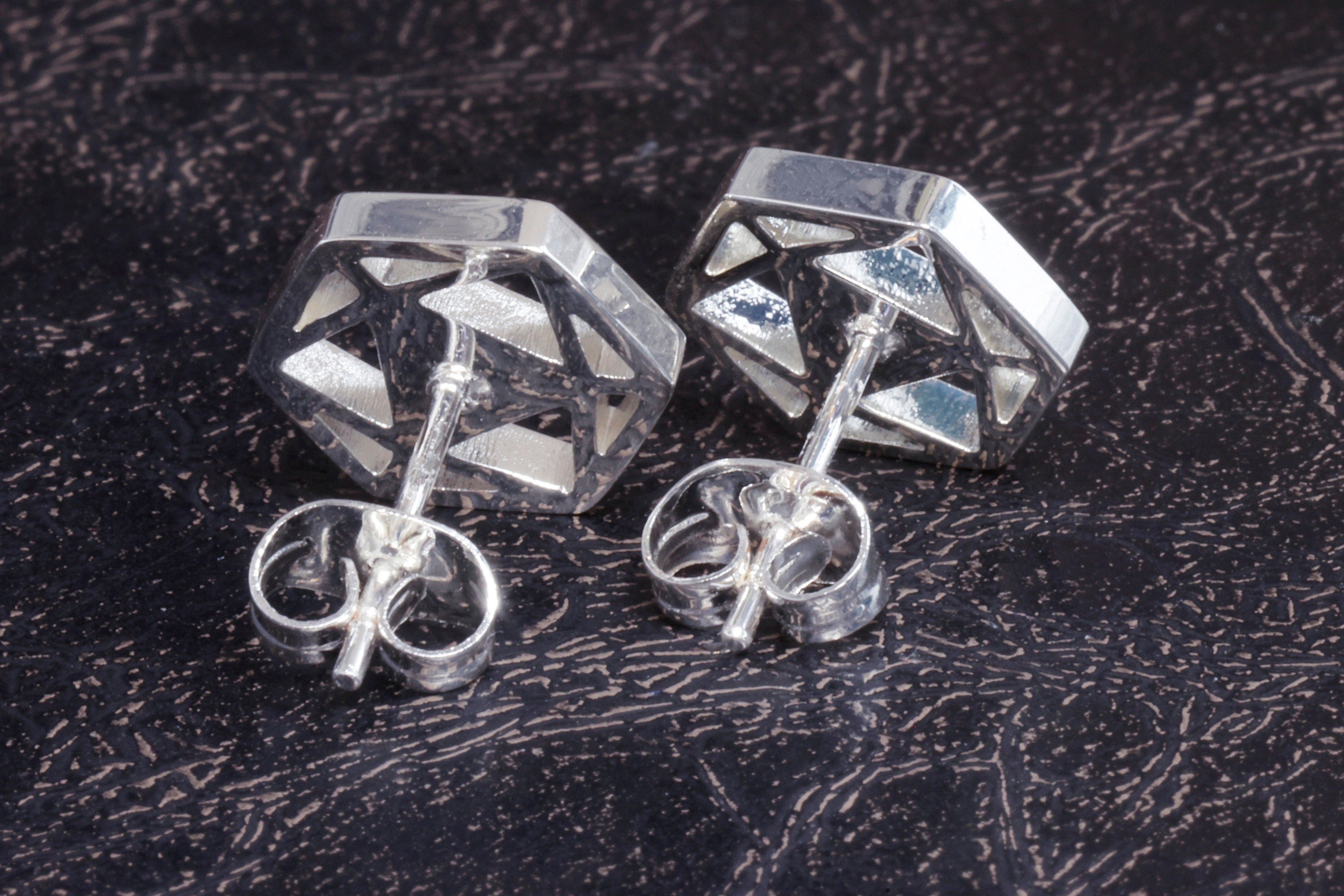 D20 Dice stud earrings, Dice earrings with ice white opal