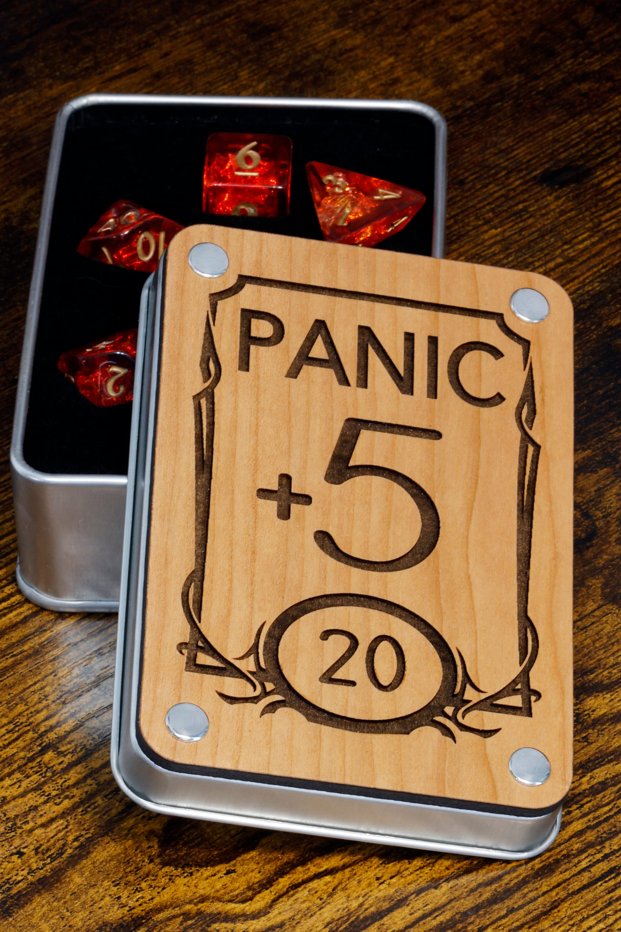 Panic Dice box and Fire Opal dice set