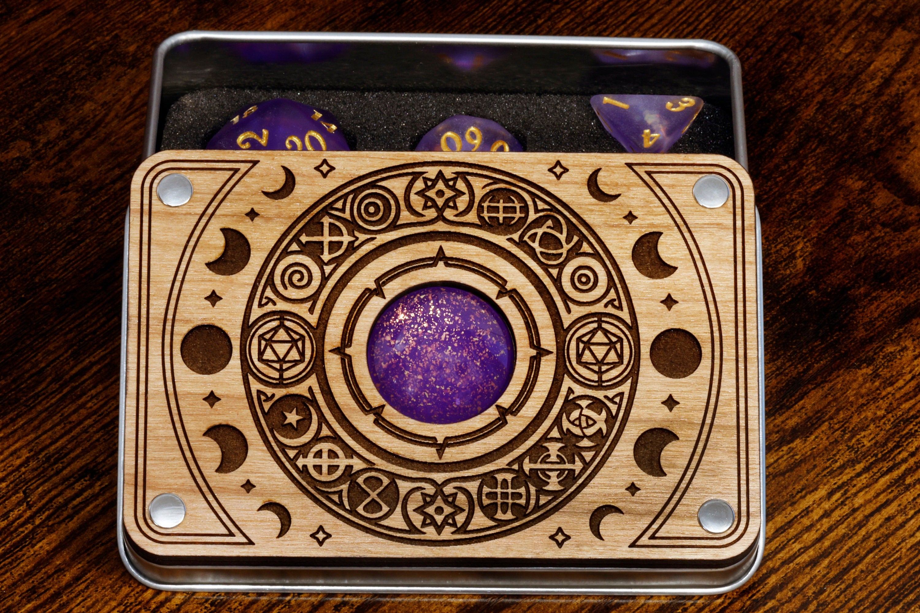 Celestial dice box and dice set Set, Purple