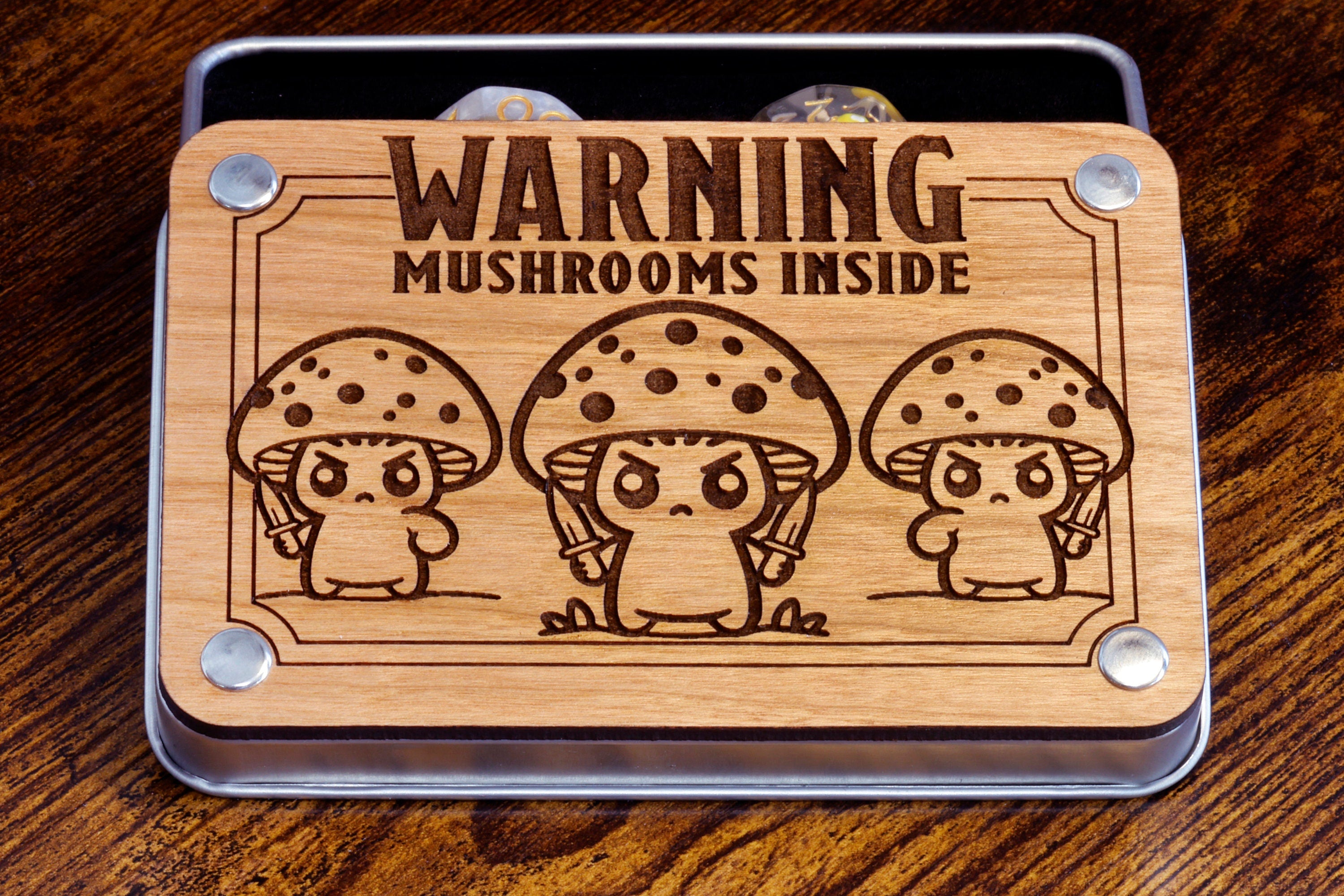 Mushroom Dice Vault and Multicolored Mushroom dice set