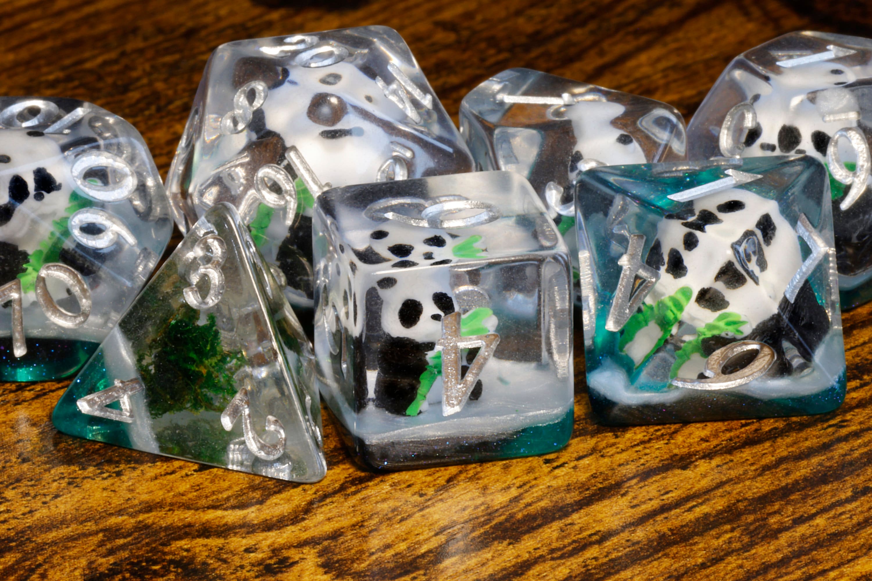 Panda dice dice set, Dungeons and dragons, Silver font