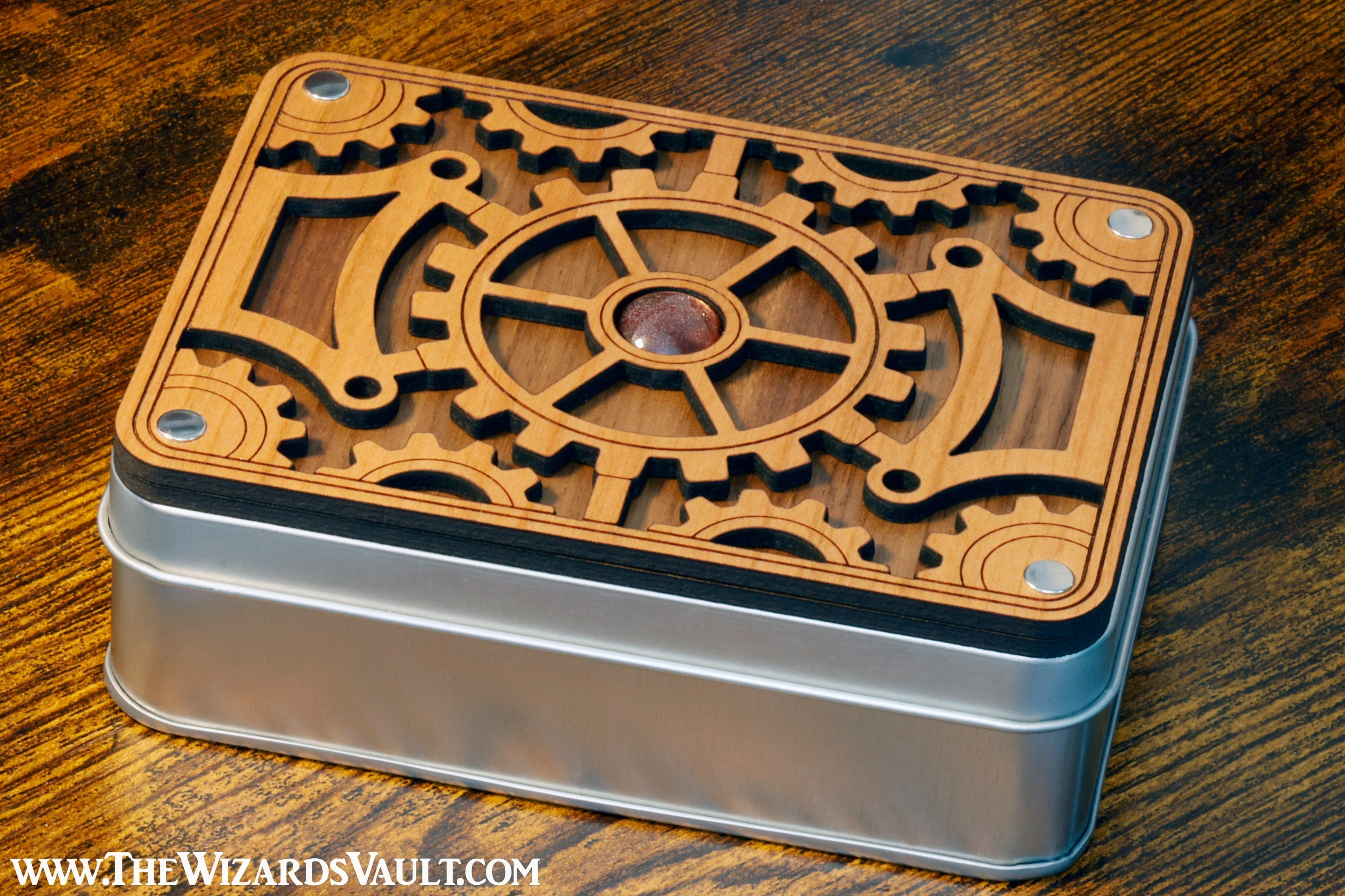 Steampunk Artisan Dice Box and 11-Piece Polyhedral Set for Tabletop RPGs